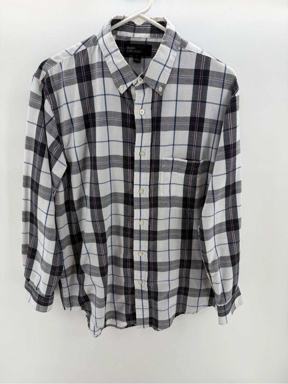 Marc Edward’s New York Men’s White, Black & Gray Plaid Button-Down Shirt Size M